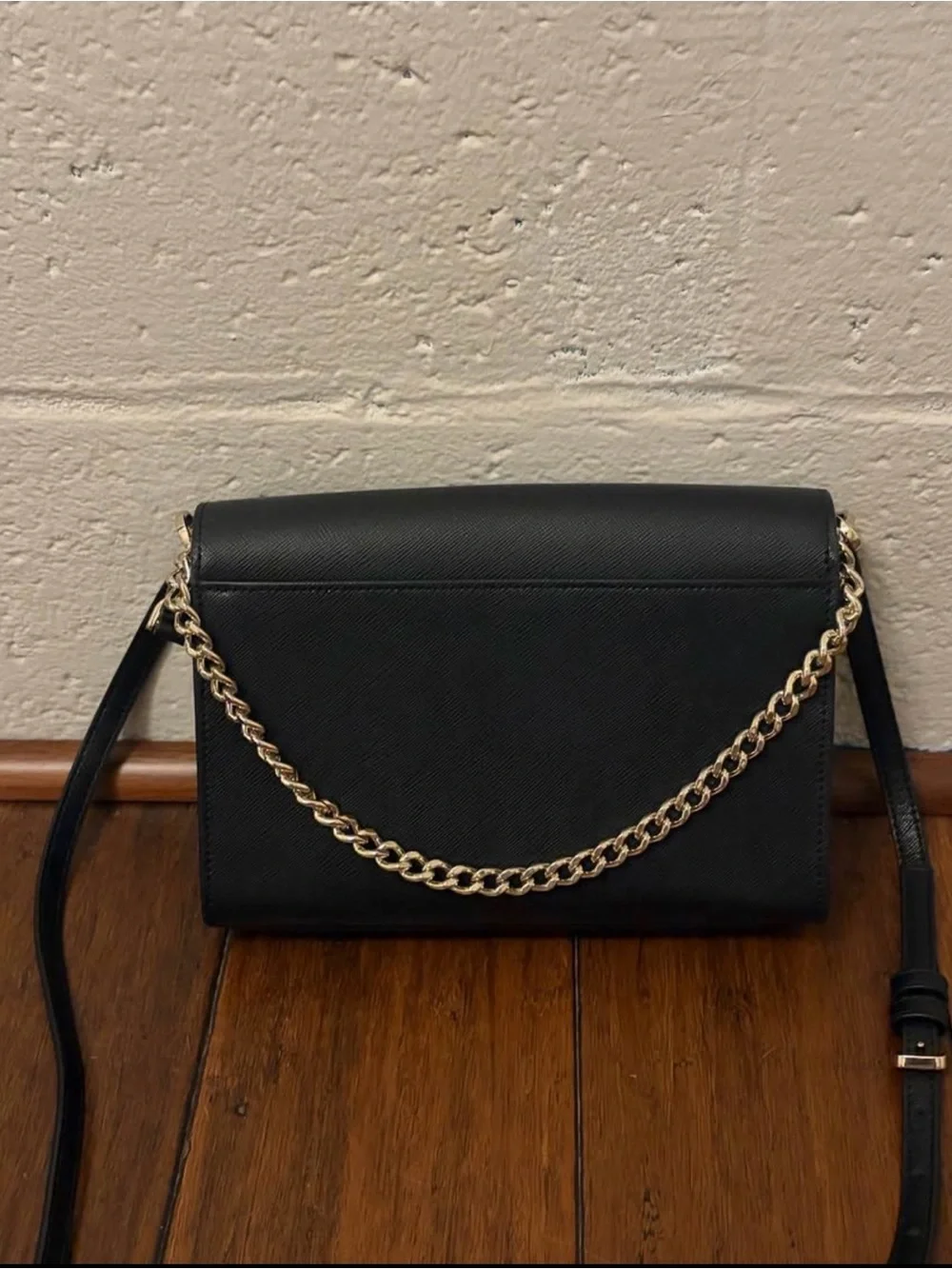 kate spade Black Saffiano Crossbody Bag with Gold Logo